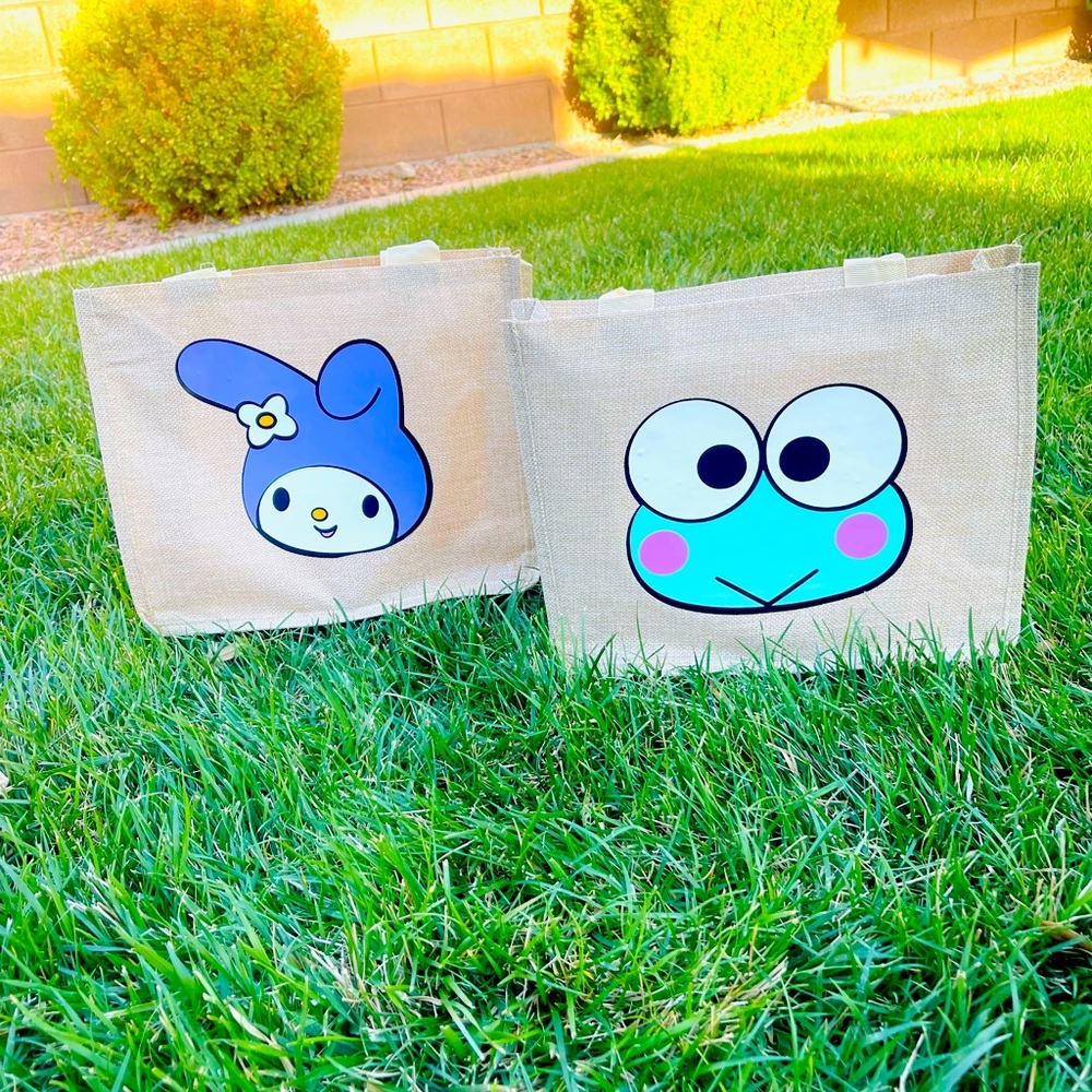 Cute burlap bags… hello kitty and friends.

Fit about 8 bottles of water